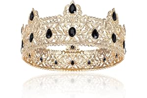 TOBAAT Gold King Crowns for Men, Royal Crown with Black Rhinestone, Birthday Crown for Men, Wedding Cosplay Homecoming Prom Party Decorations Crown, Perfect Gifts for Men