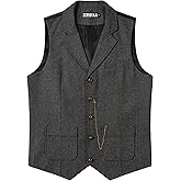 ZEROYAA Mens Lapel Suit Vest Herringbone Waistcoat Dress Vest For Wedding