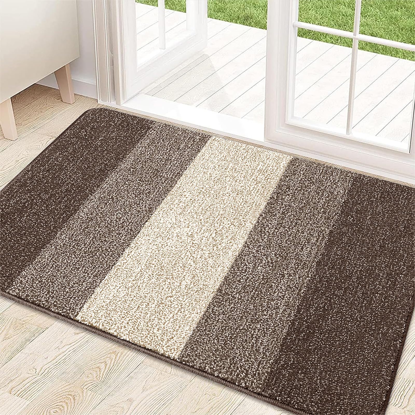 Photo 1 of Kitinjoy Indoor Outdoor Door Mat, 32x20 Non-Slip Absorbent Dirt Trapper, Low-Profile Washable Inside Entrance Front Floor Mat, Sturdy Soft Entry Doormats for Entryway, Light Brown