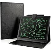 DPEDUAI 10 Inch LCD Writing Tablet for Adults, Foldable Case, Reusable | 10 inch foldable LCD tablet with leather case, lock, erase button. Reusable, USB chargeable. For office, study, gifts.