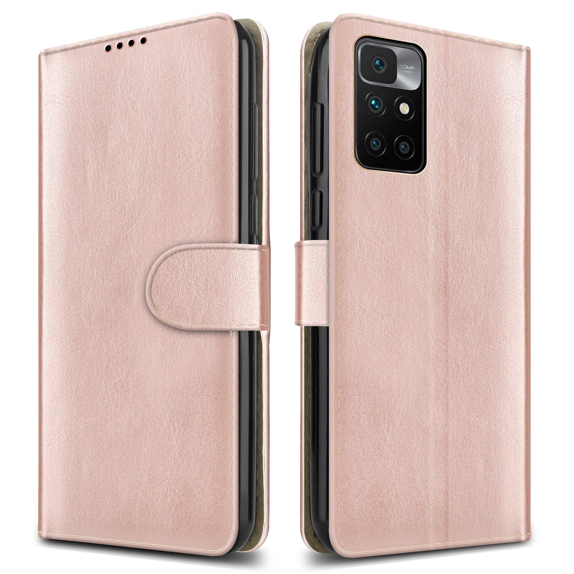 For Xiaomi Redmi 10 Leather Phone Case, Magnetic Closure Full Protection Book Folio Design, Wallet Case Cover [Card Slots] and [Kickstand] For Xiaomi Redmi 10 (4G) - Rose Gold
