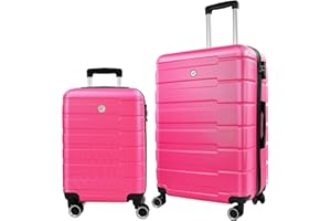 HOUAGI Luggage Sets 2 Piece,20 inch 24 inch Carry on Luggage Airline Approved,ABS Hardside Lightweight Suitcase with 4 Spinner Wheels,2-Piece Set(20/24),Rose Red