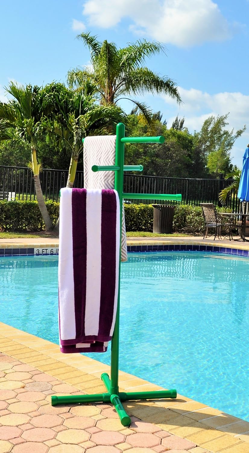 Pool & Spa Towel Rack Green Premium Extra Tall Towel Tree Outdoor PVC