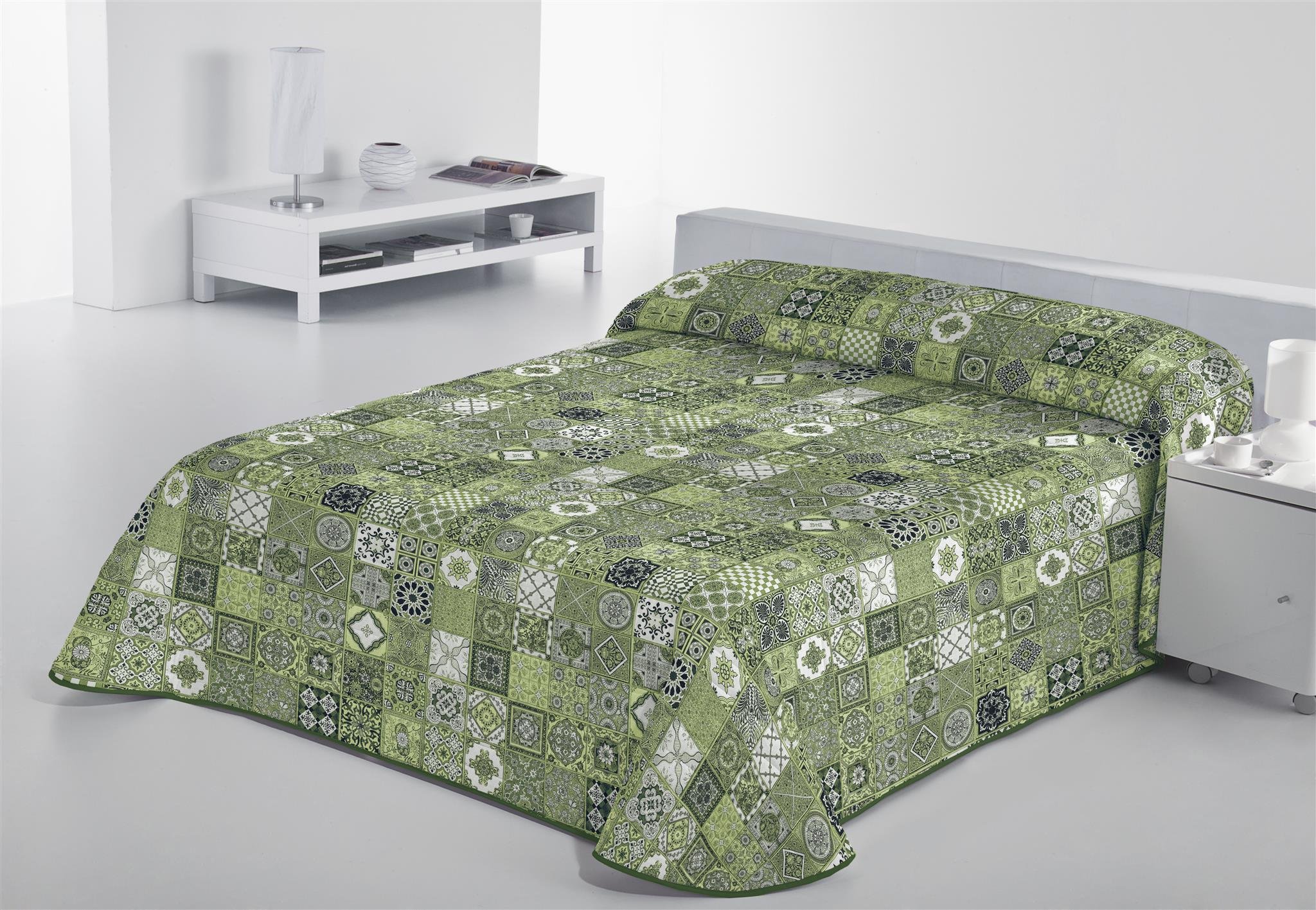 SABANALIA Decorative Fine Bedspread, Cotton Polyester, Green, Cama 200-300 x 280 cm