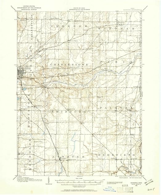 Ohio Maps 1906 Ravenna, OH USGS Historical Topographic Wall Art 44in x 55in