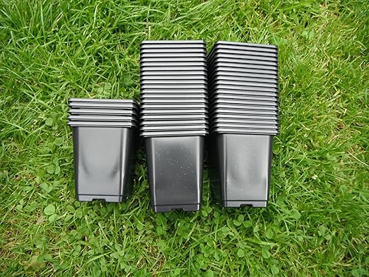 25 x 0.5 LITRE 0.5L BLACK SQUARE PLASTIC GARDEN PLANT POTS - GOOD