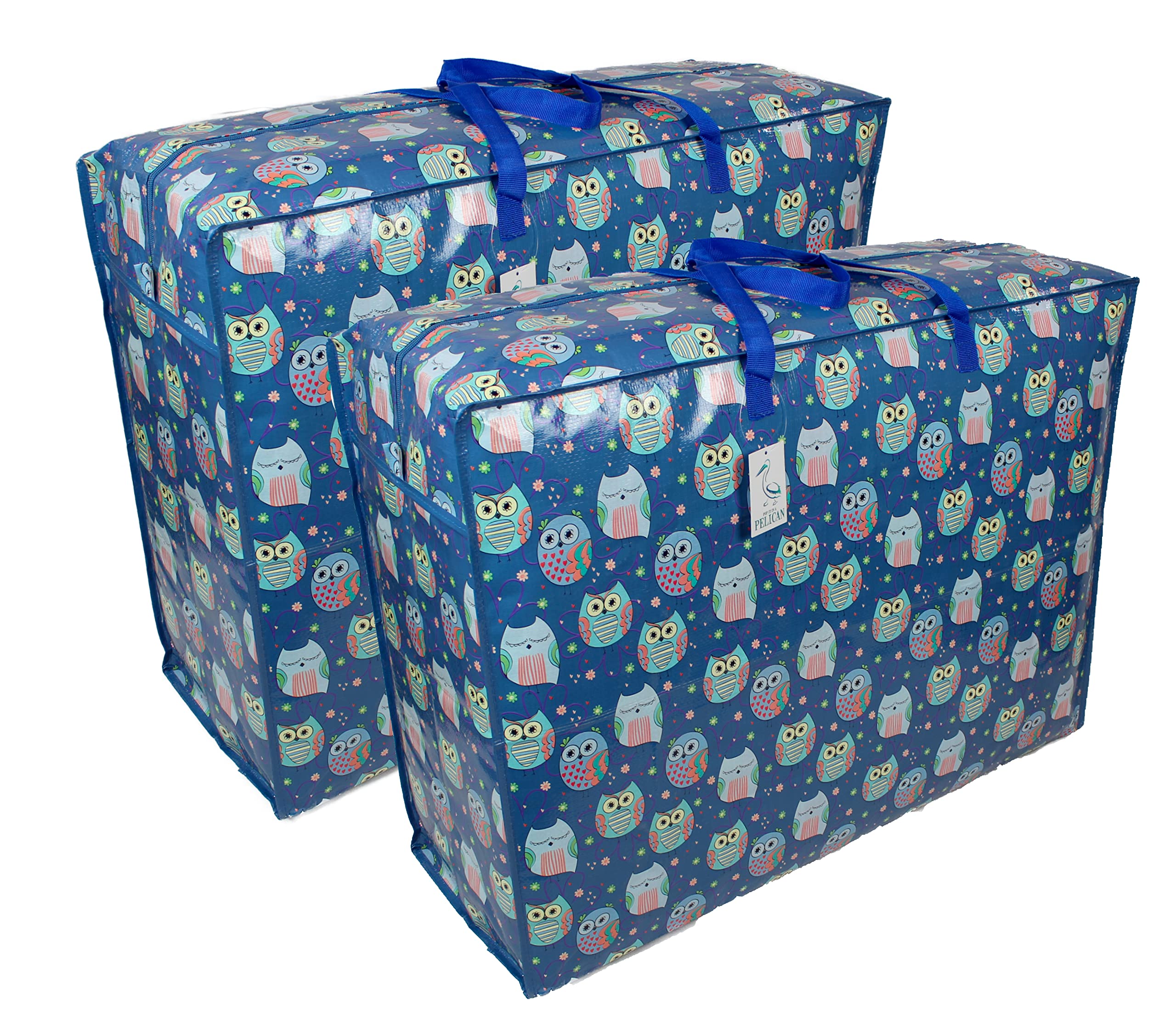 Storage Bags Water & Dust Resistant. Double zipped storage bags for toys, laundry, bedding. Underbed Wardrobe Space Saver Sleepy Owls print (115 ltr 2x Pack)