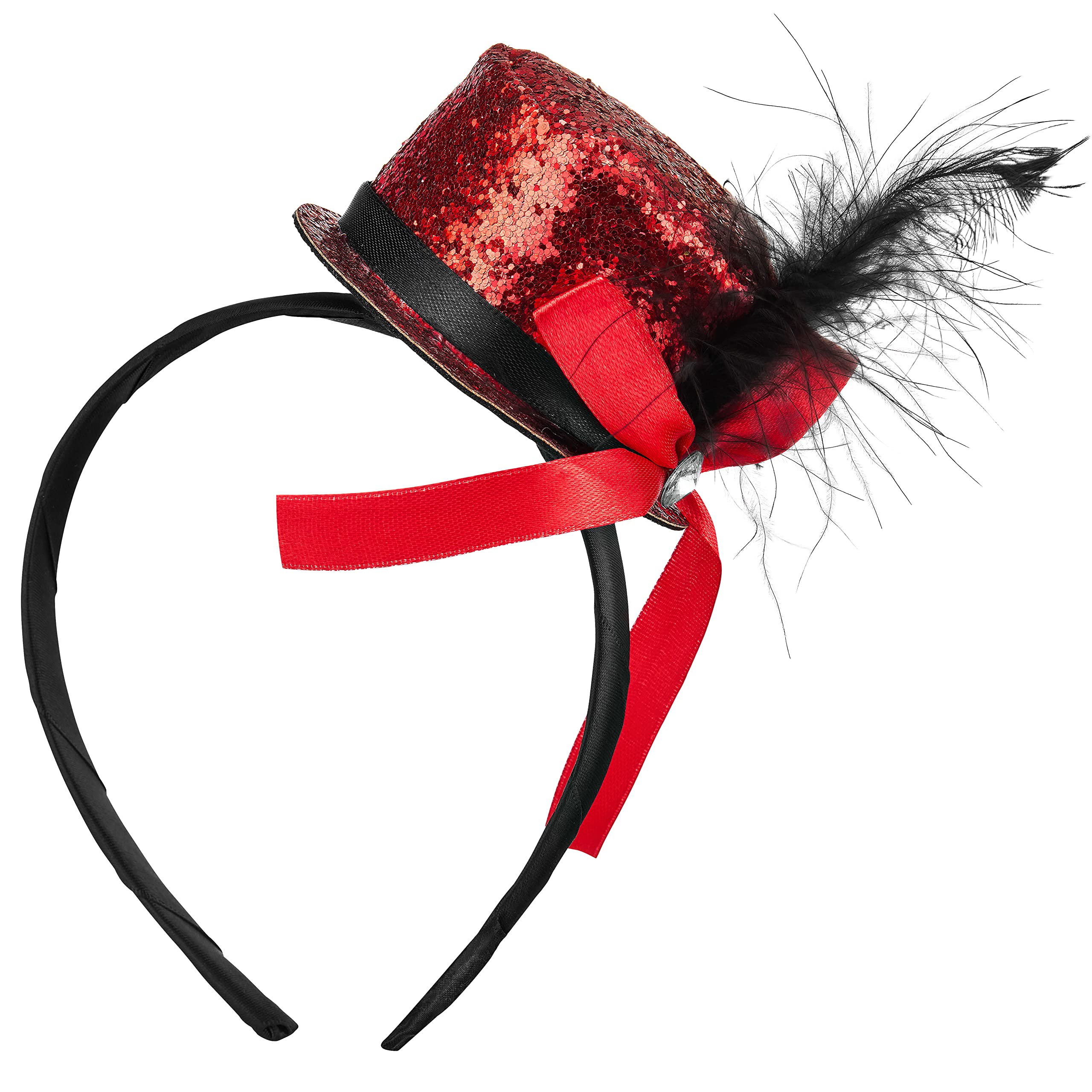 Balinco PARTYHUT, 20s hair clips top hat costume ladies & men, glitter top, new year's eve, carnival, fancy dress, party outfit accessories, gold, red, black, silver (red)