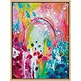 Kate and Laurel Sylvie Chasing Rainbows Framed Canvas Wall Art by Rachel Christopoulos, 18x24 Natural, Decorative Rainbow Art for Wall