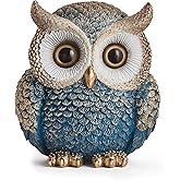 FJS Owl Statue Home Decor, Cute Blue Owl Figurine for Shelf Decor Aesthetic Coffee Table TV Stand Fireplace Decoration, Small Owl Figurine Decorations for Living Room Office Bedroom