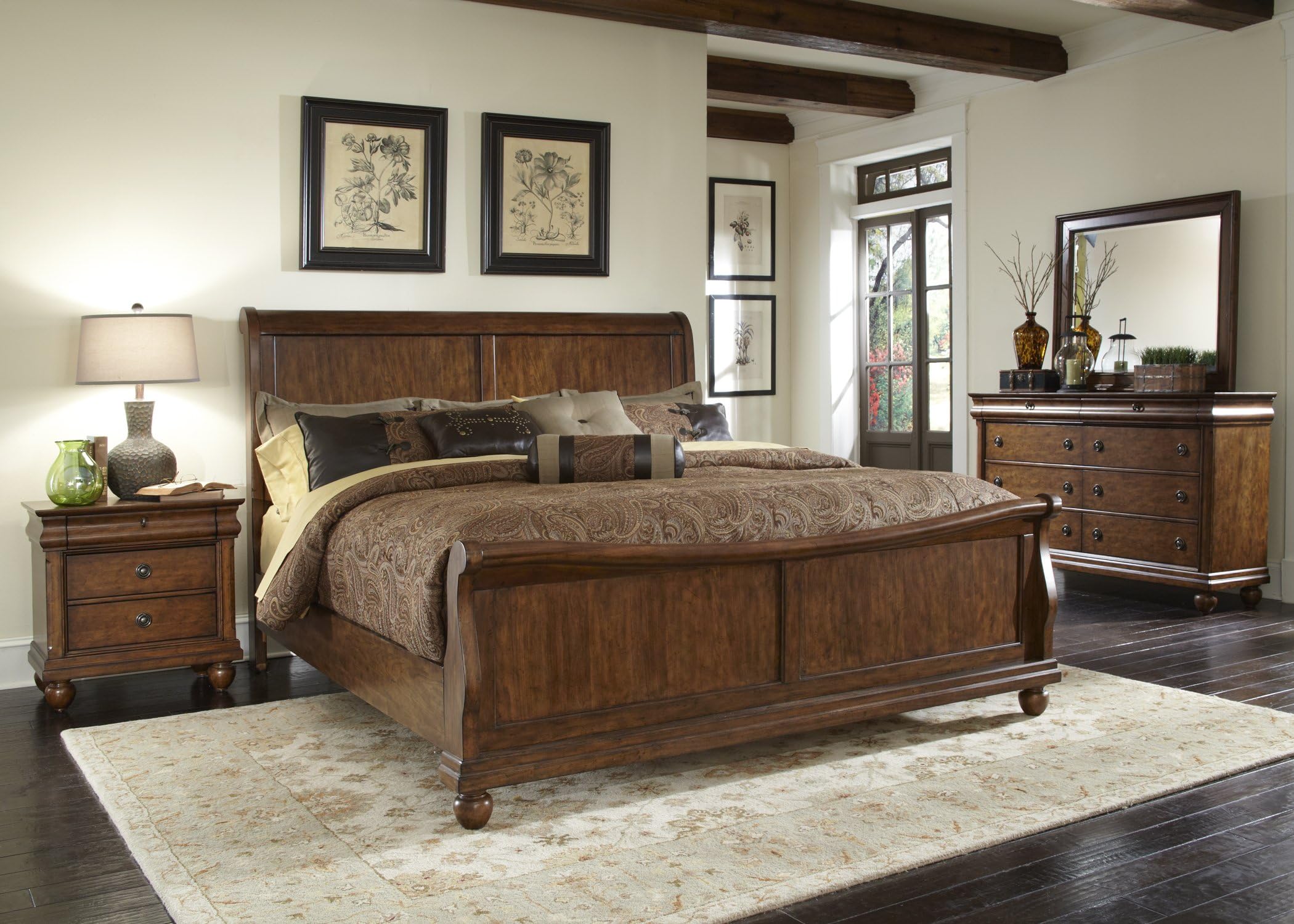 Liberty Furniture Rustic Traditions Sleigh Headboard, Queen, Rustic Cherry