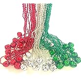 GZYSSL 72 Pcs Christmas Jingle Bell Party Beads Necklaces Red Silver Green Christmas Tree Holiday Jingle Bell Beads Party Supplies