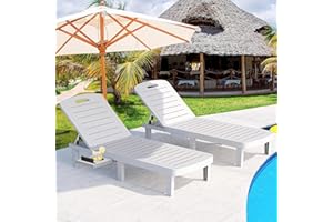 SELLERWE Outdoor Chaise Lounge Set of 2, Waterproof Resin Lounge Chairs for Outside w/Adjustable 5 Positions All Weather Recliner Chair for Patio, Poolside, Beach, Yard, White