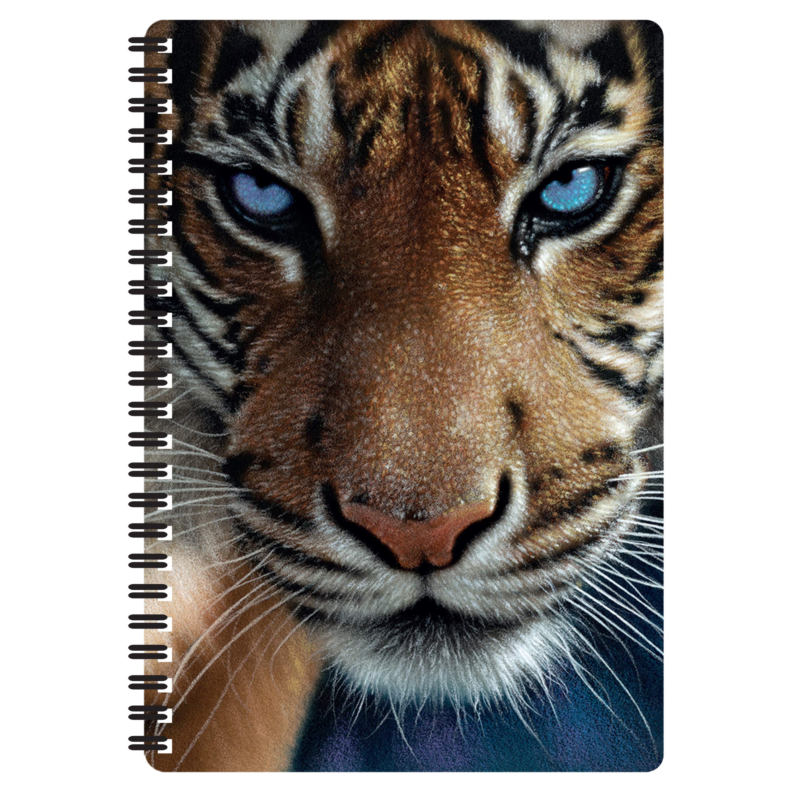 3D LiveLife A5 Notebook - Blue Eyes from Deluxebase. Spiral Bound Lined Notebook with 80 Recycled Pages, 3D Tiger Art Notebooks for Work, Gifts and School Supplies, (21 x 14.5 cm).