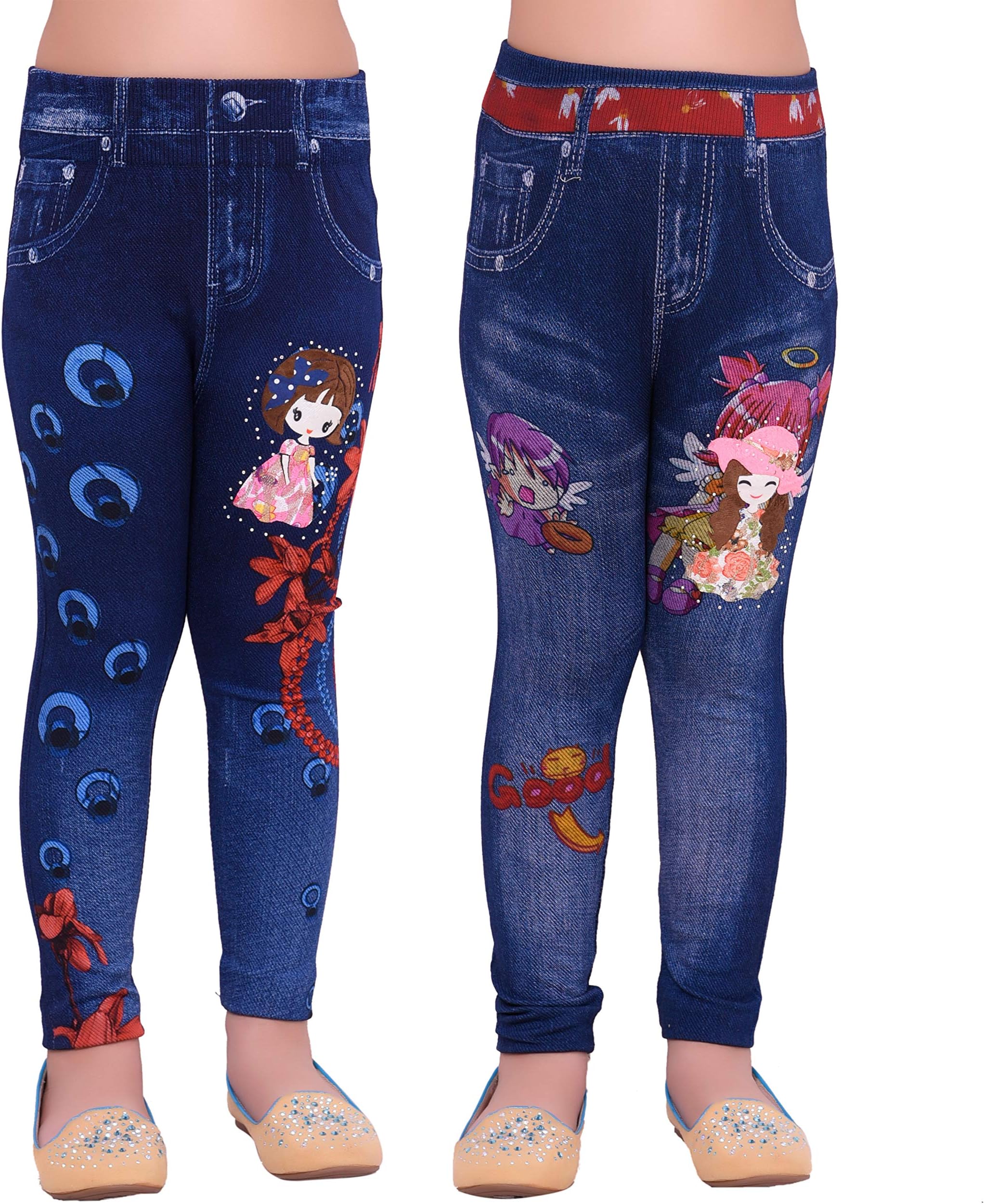 Girls Poly Cotton Printed Blue Jeggings (Pack of 2) Size : 5 Years to 11 Years