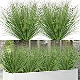 Artificial Grass Plants Outdoor 20 Bundles Fake Wheat Grass UV Resistant Faux Shrubs Bushes Plant Green Onion Grass Artificial Greenery Tall Stems for Indoor Outdoor Office Home Decor