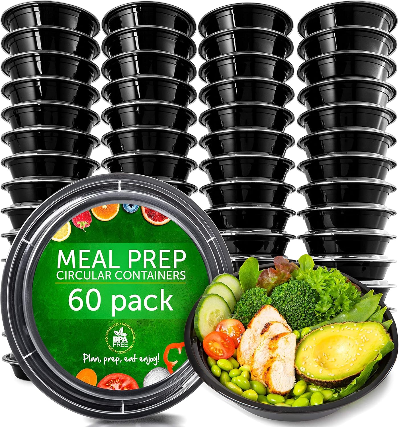 Meal Prep Containers - Reusable Plastic Containers with Lids - Disposable Food Containers Meal Prep Bowls - Plastic Food Storage Containers with Lids - Lunch Containers by Prep Naturals, 60 Pack