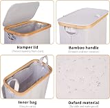 iEGrow 65L Slim Laundry Basket with Removable Inner Bag Bamboo Handles Lid view 4