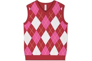 BOBOYOYO Boys Argyle Sweater Vest 100% Cotton V-Neck Vest Kids Uniform Sleeveless Sweaters for Children 5-12Y