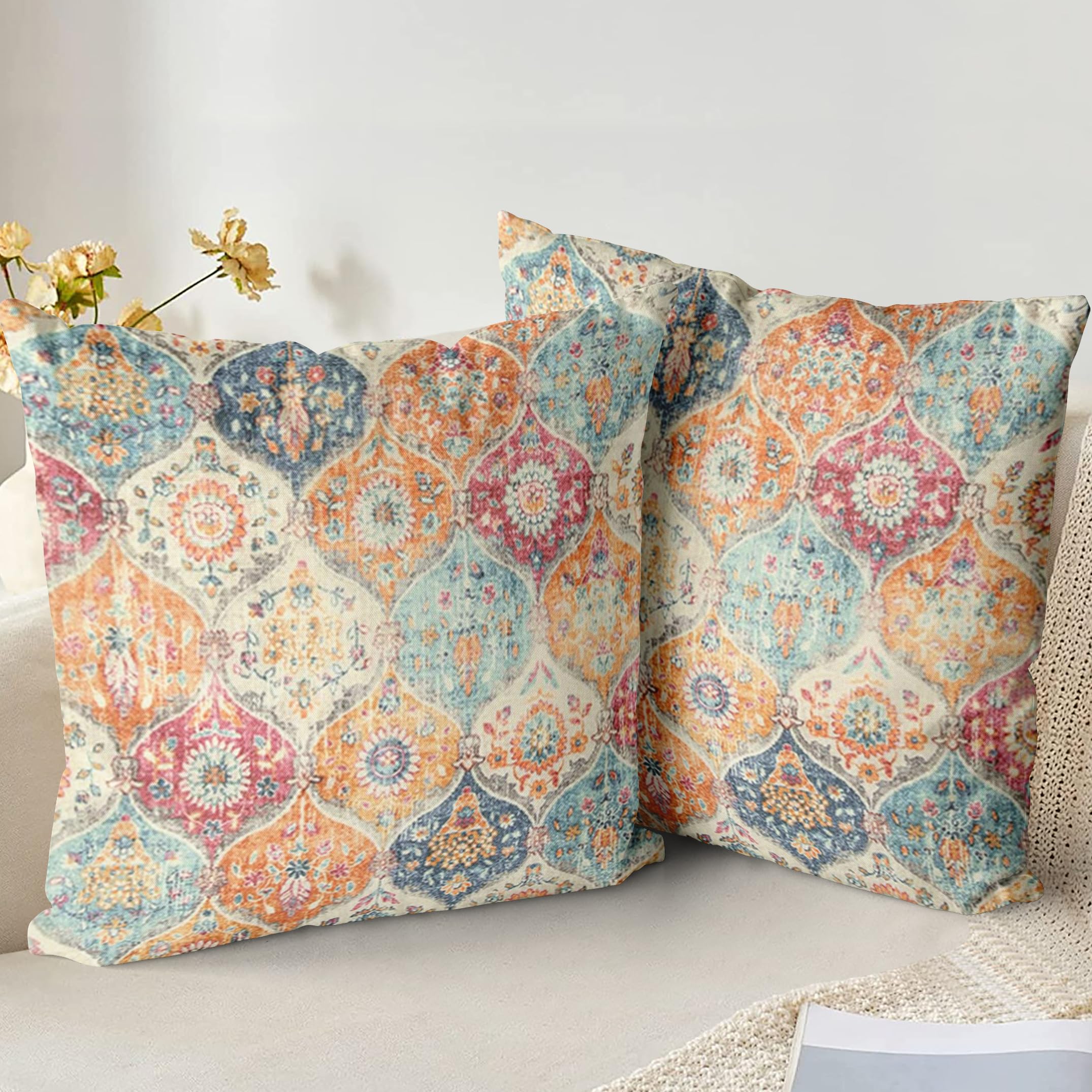 XPHZZL Pack of 2 Short Plush Soft Decorative Cushion Covers 45 x 45 cm Square Throw Pillow Case Boho Style Pillowcases for Sofa Bedroom Outdoor Patio Garden with Invisible Zipper 18x18 Inch