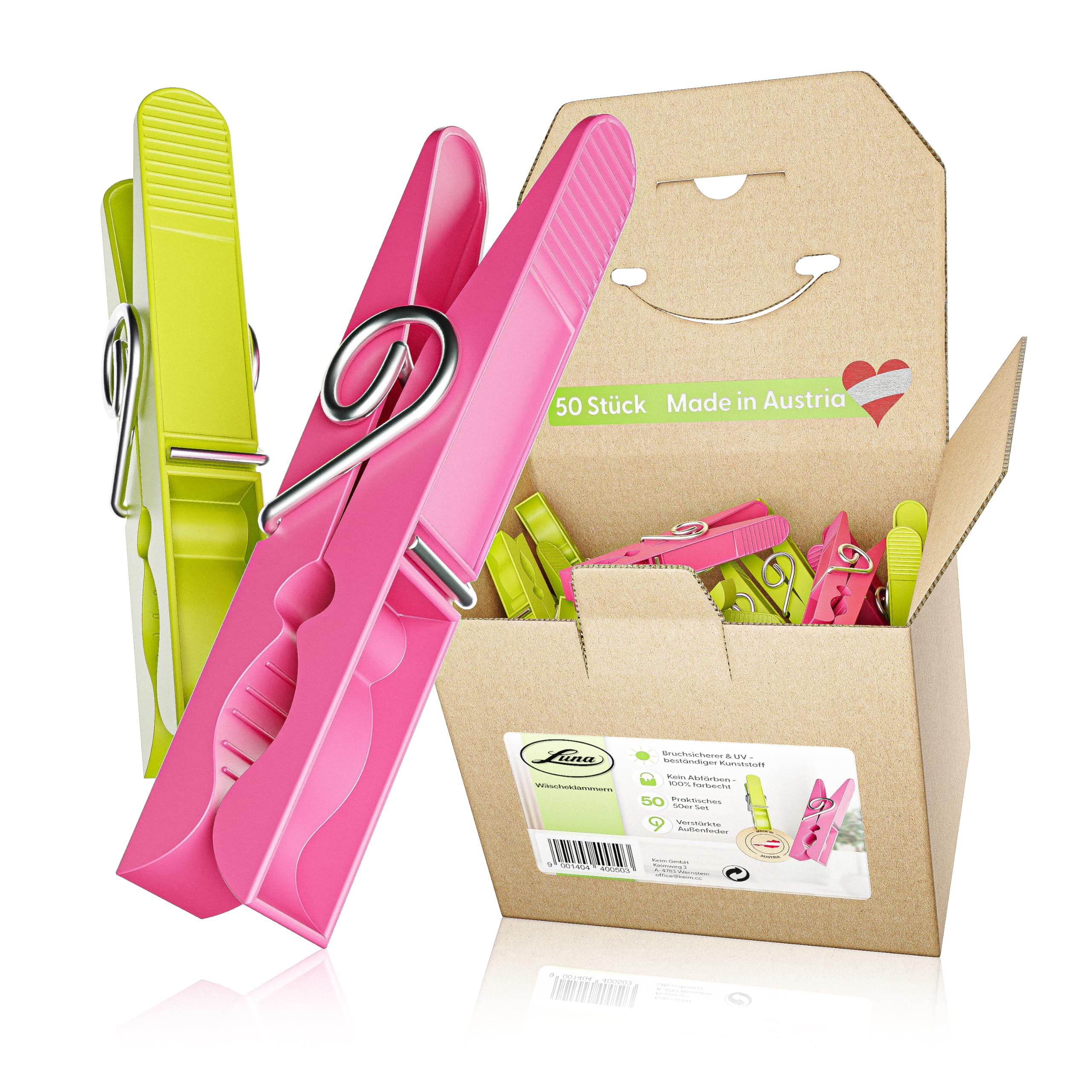 Keim Pack of 50 Plastic Clothes Pegs with Durable Outer Ring Spring