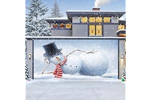 TTCHANG Christmas Garage Door Cover, Large Christmas Banner Backdrop Decorations Hanging Door Photography Decor for Indoor Outdoor House Patio Lawn Party Background,Christmas Snowman,16x7FT