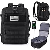 MOZETO TSA Approved Carry On Backpack, Extra Large Tactical Travel Backpack for Men, Airplane Approved Weekender Bag, Water Resistant Lightweight Laptop Daypack for Flight, Black