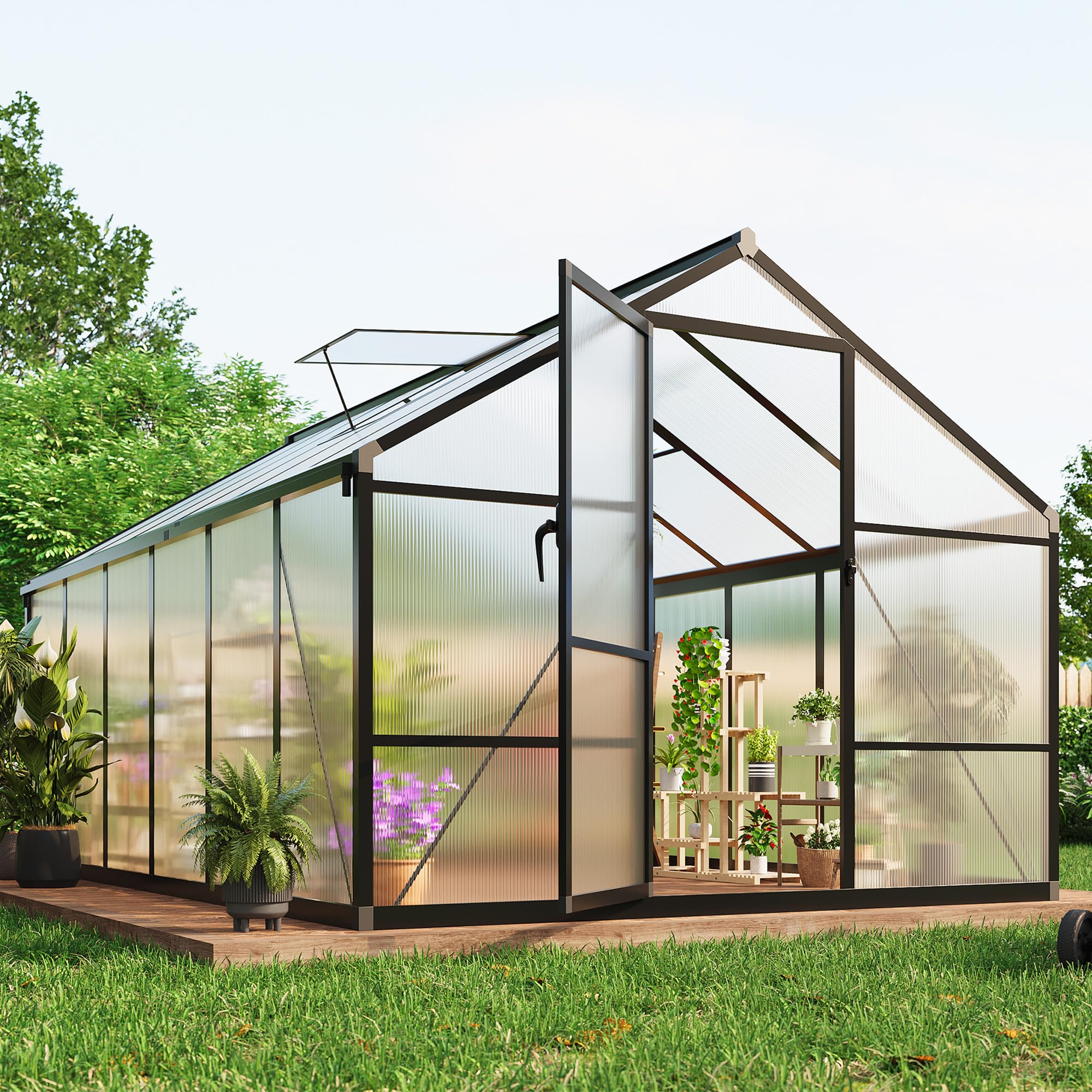Photo 1 of **SELLING FOR PARTS AS PARTIAL SET. ONE BOX OF TWO**8×12 FT Greenhouse, Large Walk in Greenhouses for Outdoors and Garden Planting, Polycarbonate Greenhouse with Enhanced Aluminum Frame, Green Houses with Quick Setup Structure and Roof Vent, Black