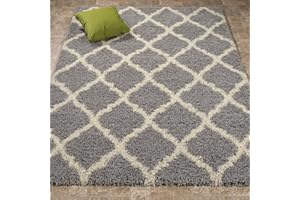 Ottomanson 5'3" x 7' Shaggy Area Rug - Plush & Cozy Carpet for Bedroom, Living Room & Nursery - Non Shedding & Durable for High-Traffic Areas, Gray/Ivory