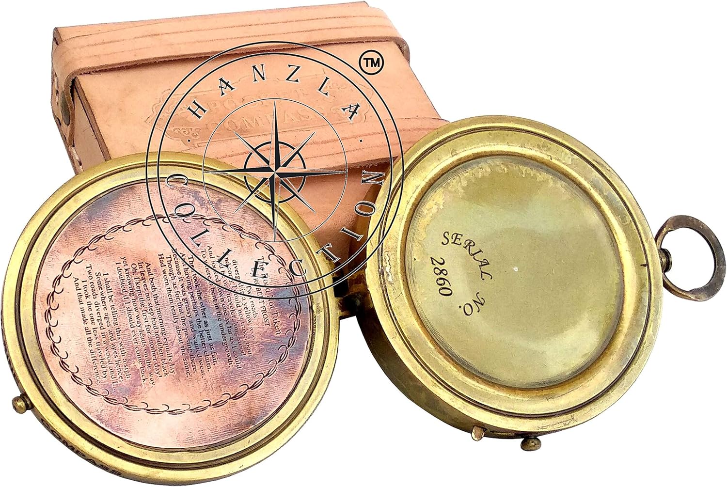 Antik Finish Lederetui Messing Inkl Mit Gravur Robert Frost Gedicht Hanzla Collection Kompass Tasche Sport Freizeit Sportelektronik