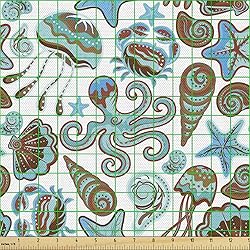 Ambesonne Crabs Fabric by The Yard, Illustration of