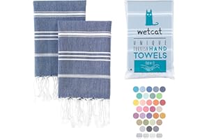 WETCAT Turkish Hand Towels with Hanging Loop (20 x 30) - Set of 2, 100% Cotton, Soft - Pre washed Boho Farmhouse Kitchen Towels - Unique Decorative Hand Towels for Bathroom (Navy Blue)