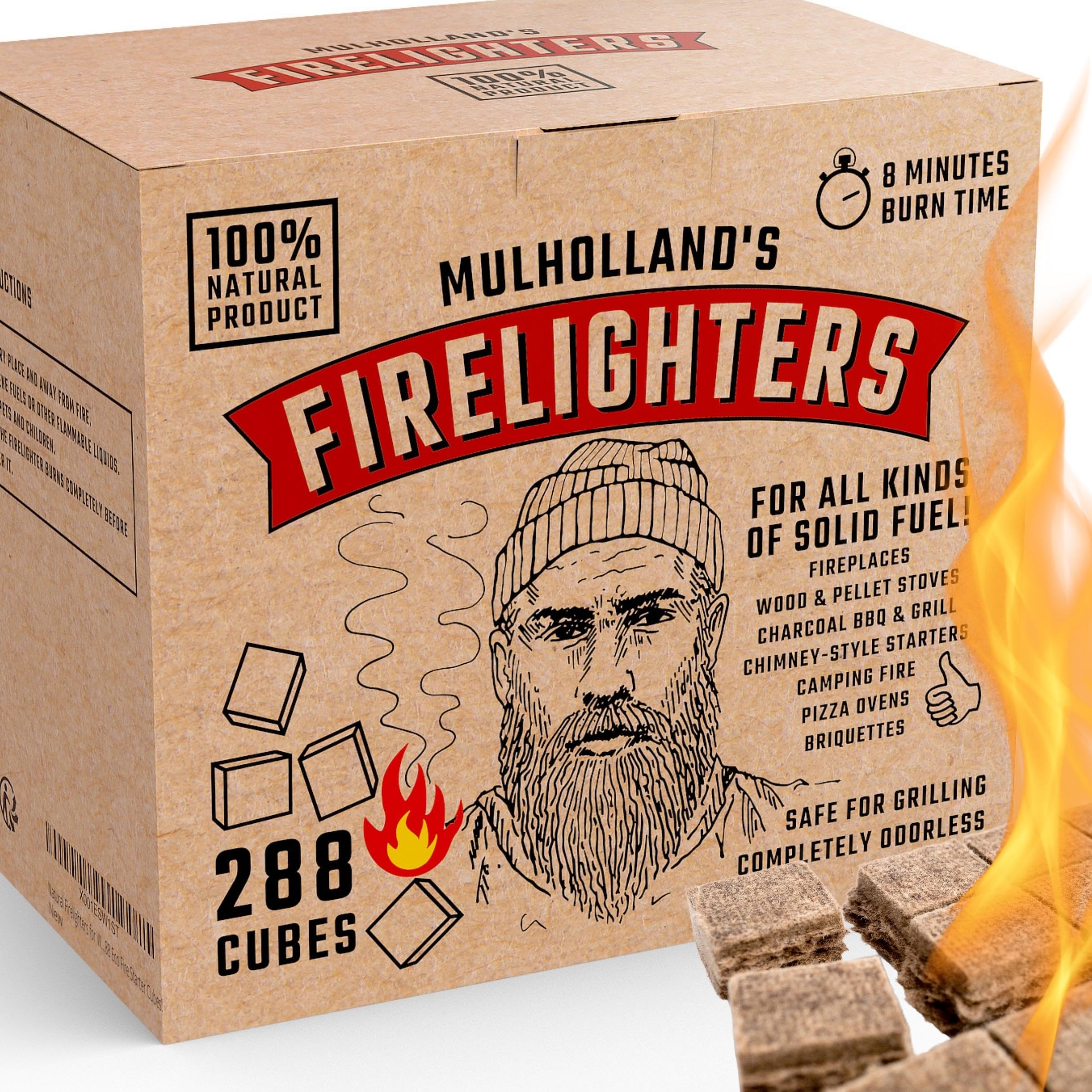 Natural Firelighters for Wood Burners, Charcoal, Barbecue, Pizza Oven – Box of 288 Eco Fire Starter Cubes!