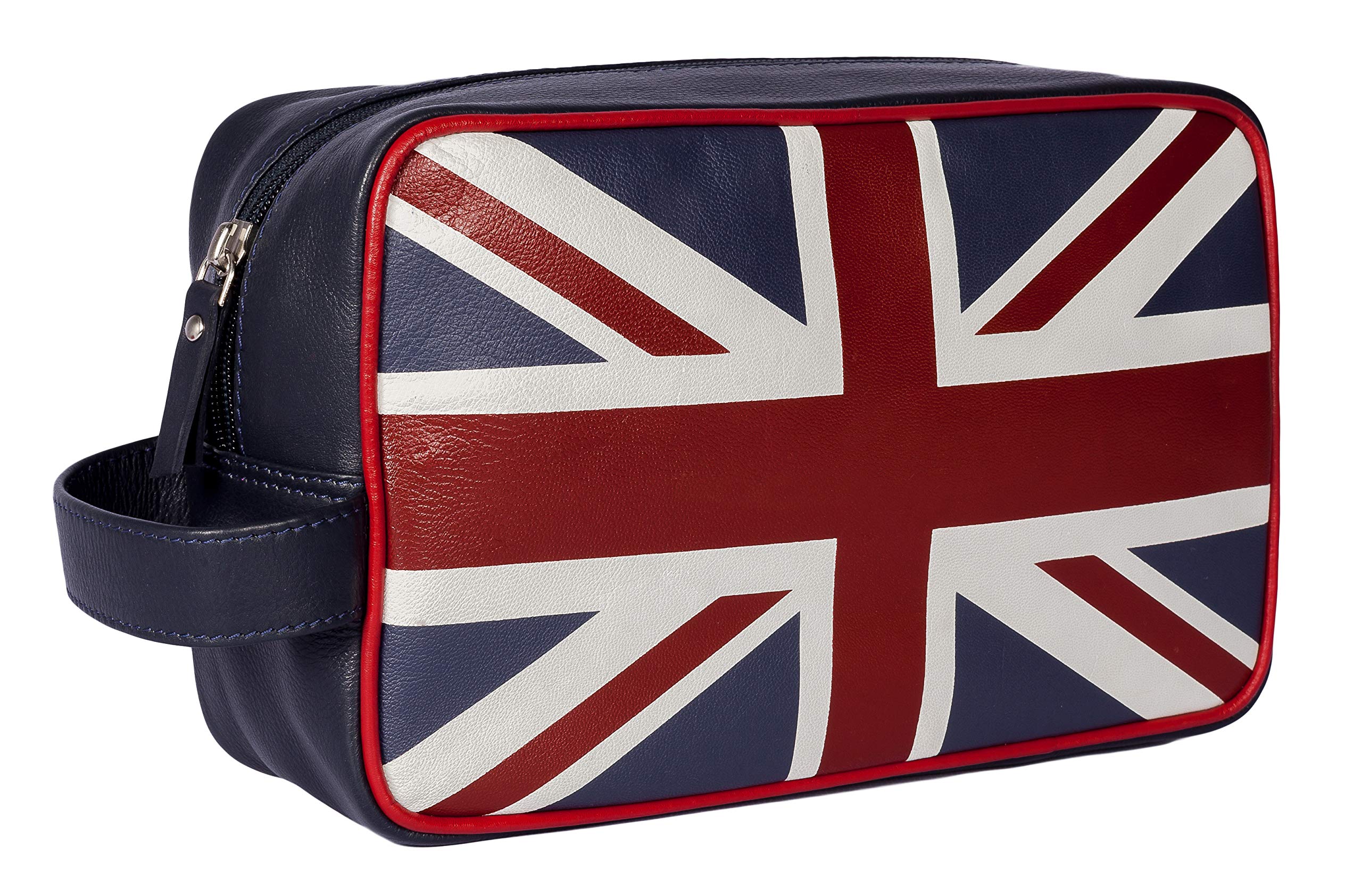Mala Leather Mens/Boys Toiletry Soft Leather Washbag Union Jack Navy