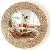 CHI AN HOME 24 inch Natural Jute Round Wall Mirror, Boho Decor Wall Mirror | Wall Mounted Accent Mirror With Metal Frame, Natural Woven Jute Border, Round Mirror For Wall Decor For Bedroom, Living Room