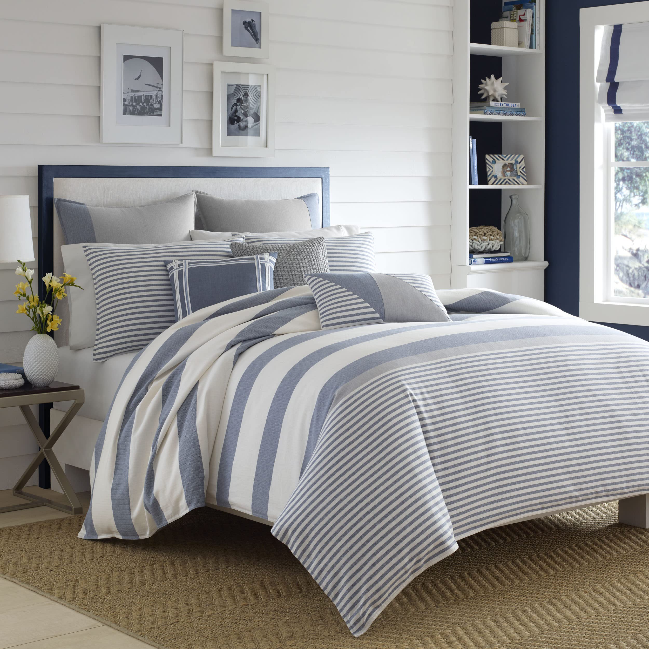 Photo 1 of Nautica - Twin Duvet Cover Set, Cotton Reversible Bedding with Matching Sham, Mediterranean Inspired Bedding Set for All Seasons (Fairwater Blue, Twin)