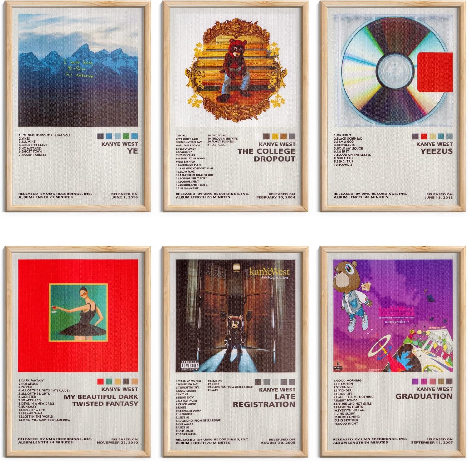 Wall Décor - ManRule Kanye West Poster Set of 6 Album Cover Posters 8 by 12 inch Music Posters for Room Aesthetic Canvas Wall Art for Teens Room Decor UNFRAMED (Kanye West)