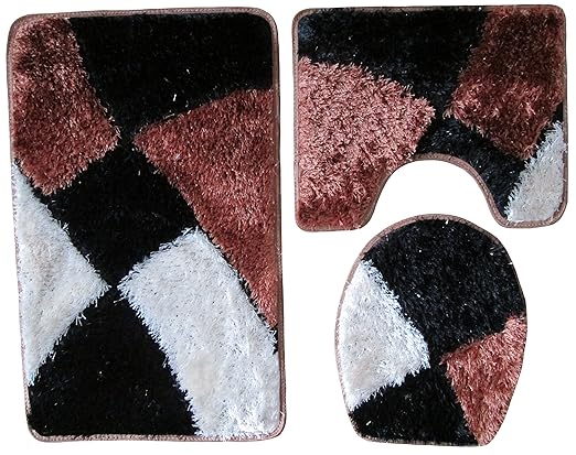 3- teilig Badgarnitur braun schwarz creme-weiss hochflor mit Glitter