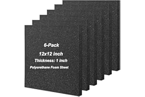 ALISWAT 6 Pcs Polyurethane Foam Sheet,12x12x1 Inch Cuttable Foam Inserts for Cases, Packing Foam Pads for Toolbox Camera Storage and Crafts - Black Foam Block
