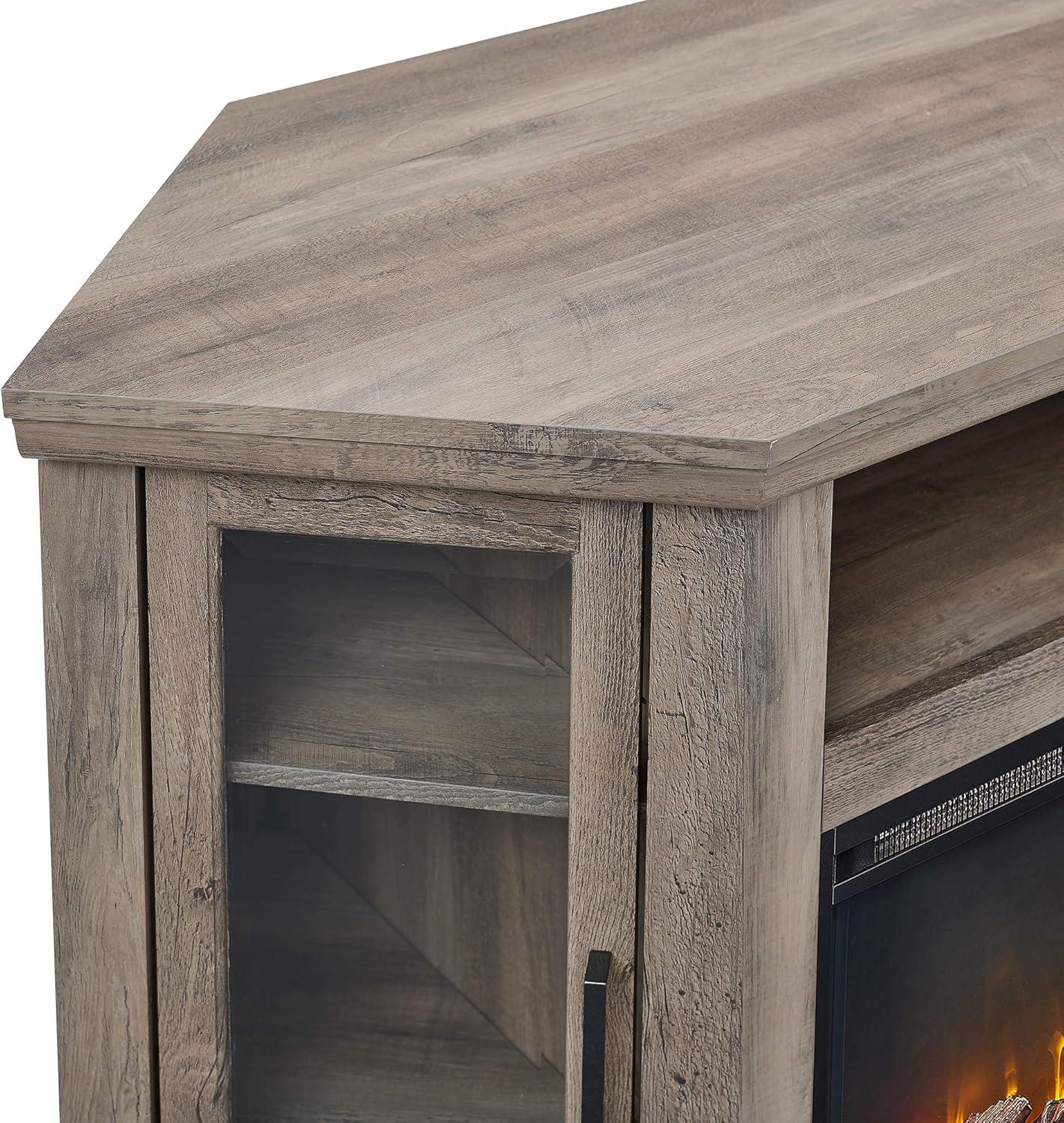 Walker Edison Alcott Classic Glass Door Fireplace Corner TV Stand for TVs up to 55 Inches, 48 Inch, Grey Wash: Furniture & Decor