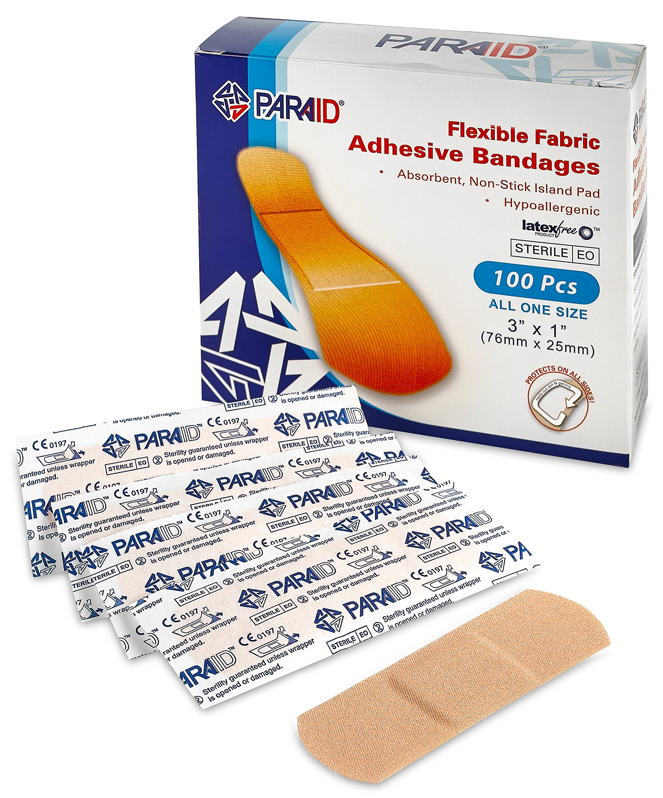 Flexible Fabric Plasters - Flex Fabric Adhesive Plasters Finger-Tip Plasters Knuckles and Thumb Plasters for Finger Care and to Protect Wounds from Infection - (100 Count Box)