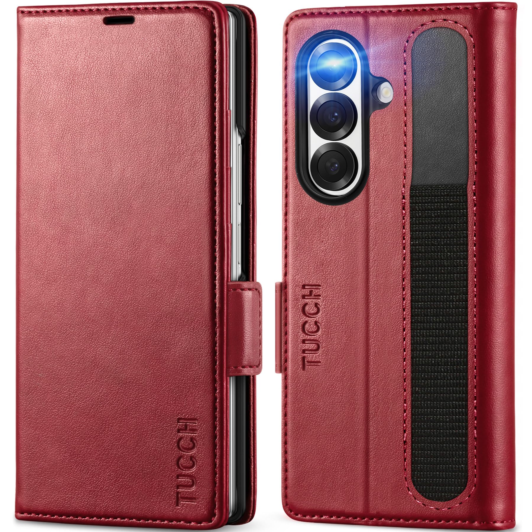 Photo 1 of TUCCH Case Wallet for Galaxy Z Fold7 5G, Shockproof PU Leather Magnetic Folio Cover with [RFID Blocking] [Kickstand][4 Card Slots], PC Shell Compatible with Galaxy Z Fold 7 (8.0") 2025, Dark Red
