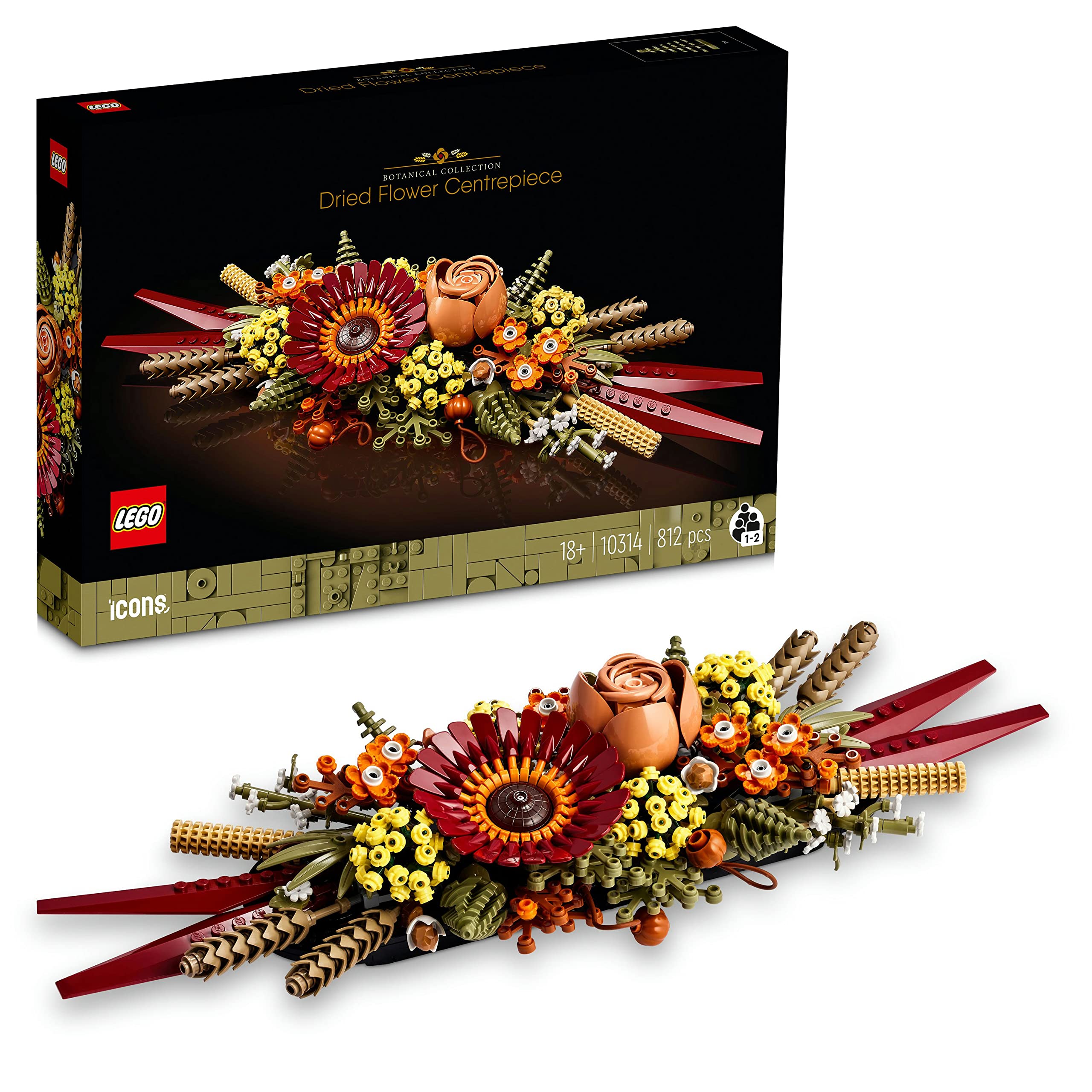 LEGO 10314 Icons Dried Flower Centrepiece, Botanical Collection Crafts Set for Adults, Artificial Flowers with Rose and Gerbera, Table or Wall Decoration, Unique Home Décor Gift for Wife or Husband