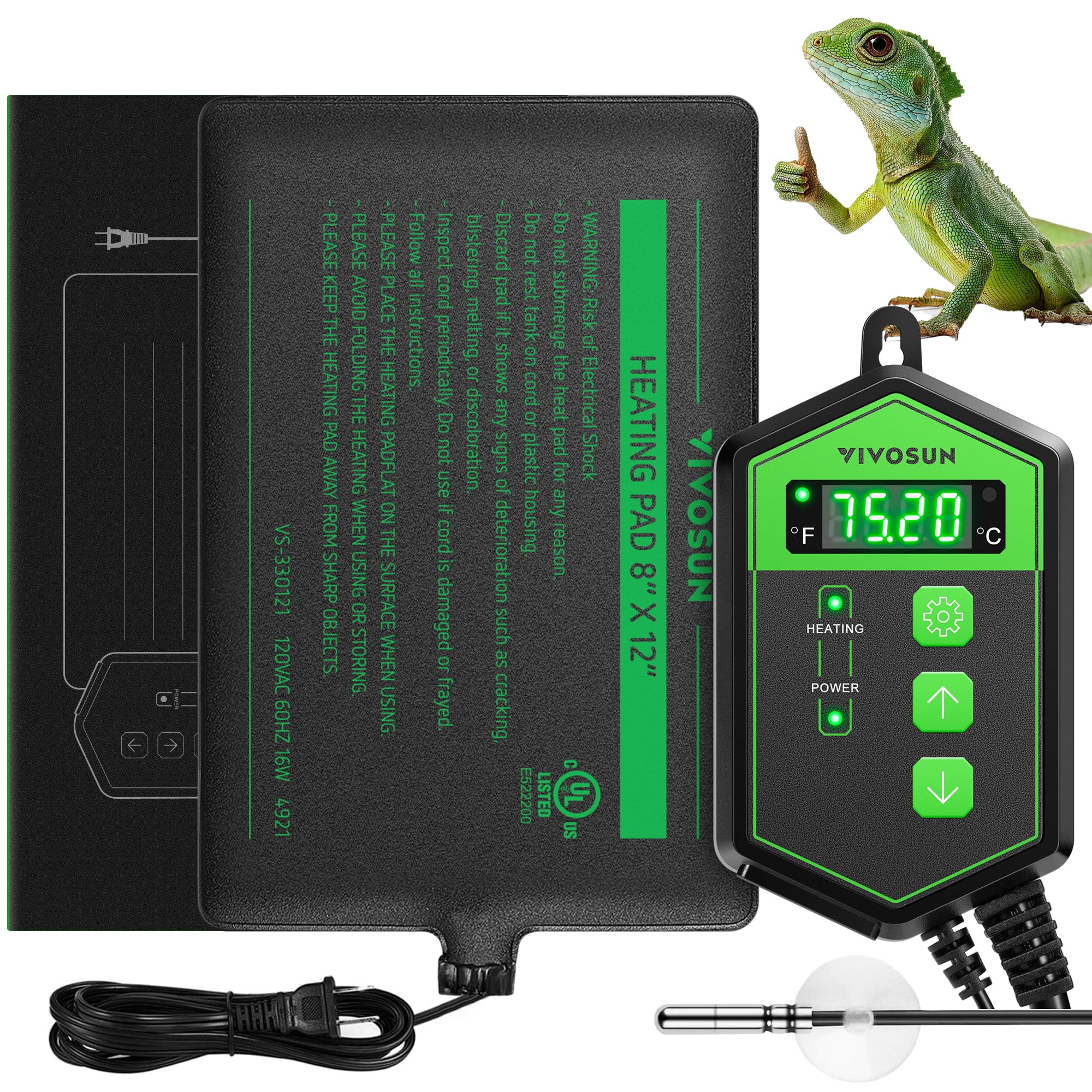 Photo 1 of VIVOSUN Reptile Heating Pad 8x12 Inch with Thermostat Combo Under Tank Terrarium Heating Mat for Turtles, Lizards, Frogs, and Other Reptiles