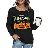 Women's Funny Halloween Pumpkin Face Sweatshirt Slouchy Witch Shirt Long Sleeve Pullover Tops for Thanksgiving Gift