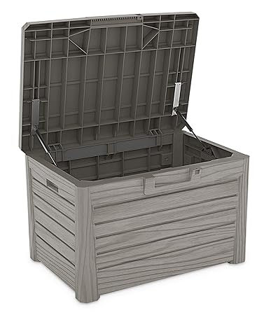 Toomax Kissenbox #Z158 grau 120 Liter Inhalt Holz Optik - mit Sitzfläche 200 kg Tragkraft - absolut wasserdicht - abschließba