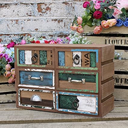 Wooden Shabby Chic Cabinet Storage Unit Multi Coloured Drawers