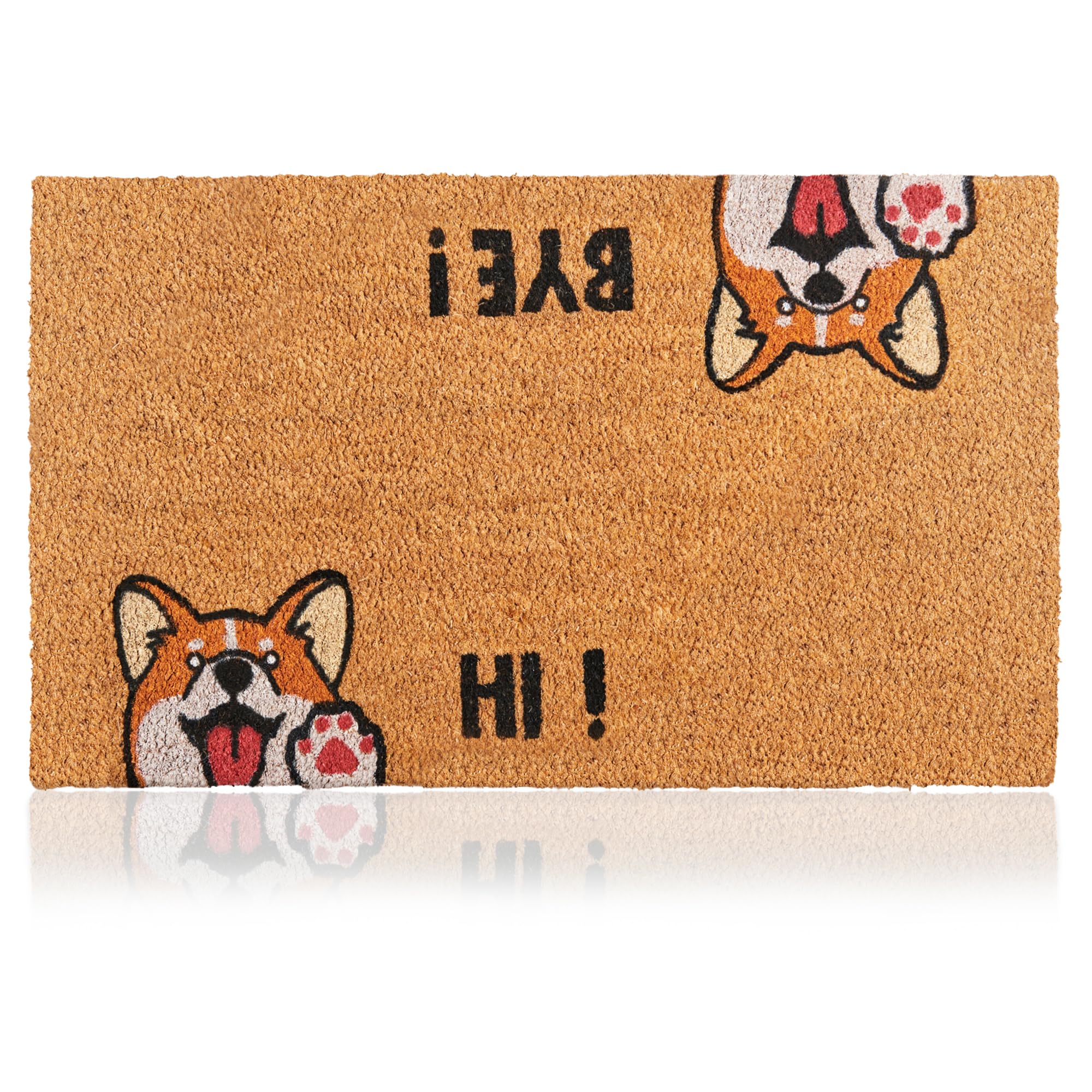 Photo 1 of Hi-Bye Dog - 29"x17" - Coir Door Mat with Heavy Duty Backing - Welcome Mats for Entryway, Porch - Anti-Slip PVC & Coconut Fiber Surface - Natural Home Accessories, Minimalist Original Design