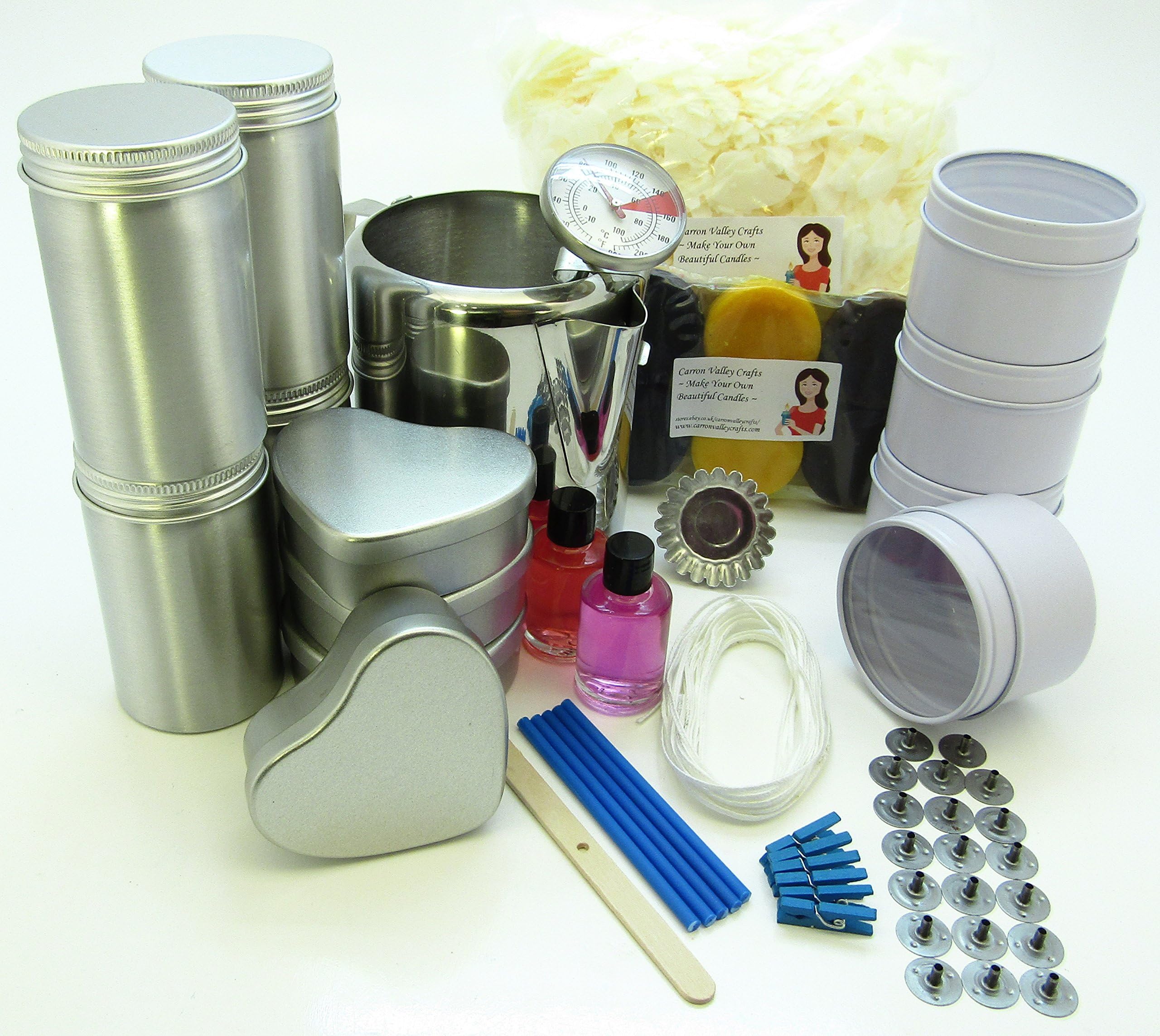 Soya wax luxurious candle making kit. Jug, thermometer, 12 tins
