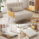 JASIWAY Convertible Sofa Chair Bed, 37" Mid-Century Sleeper for Adults | 3 in 1 Futon Chair that Turns Into Bed, Guest Bed for Small Spaces, Adjustable Backrest, Throw Pillow, Ergonomic, Linen